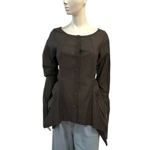 Rundholz Brown Cotton Button Down Shirt Blouse